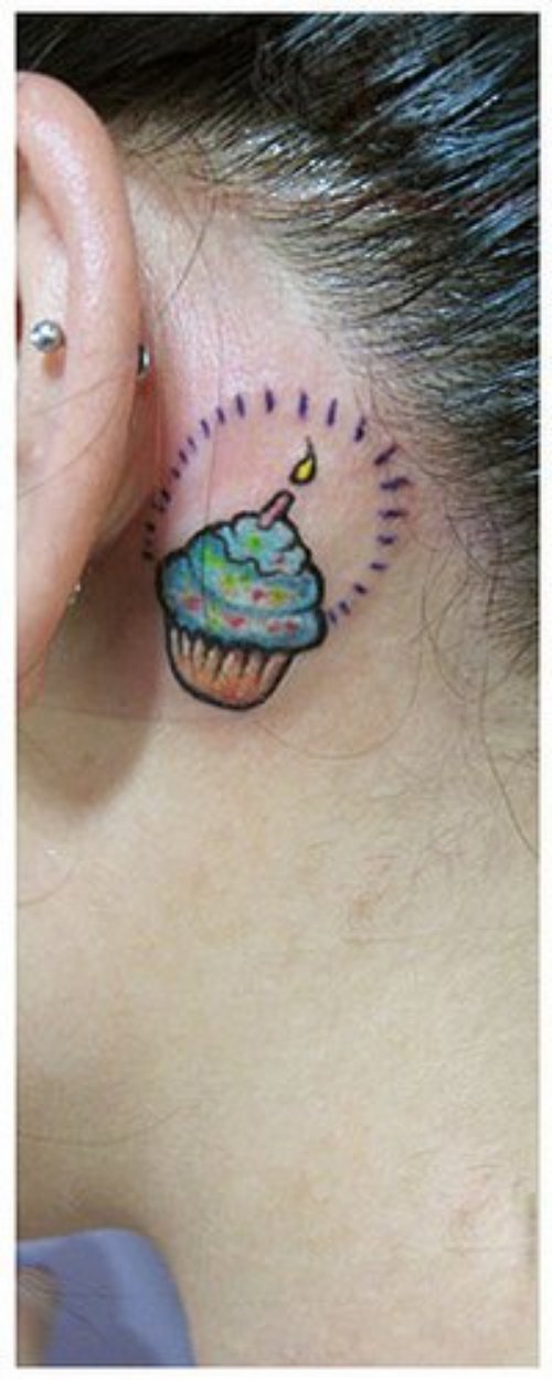 Ice Cream Cup Tattoo Behind Ear